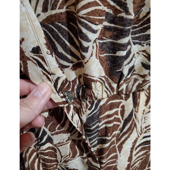 Gillian VTG Safari Palm Leaf 100% Silk Wrap Dress Womens Size 8 Neutral Pockets - Picture 8 of 14